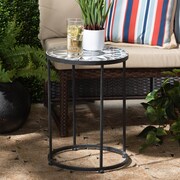 BAXTON STUDIO Kaden Modern & Contemporary Multi-Colored Glass and Black Metal Outdoor Side Table 206-12125